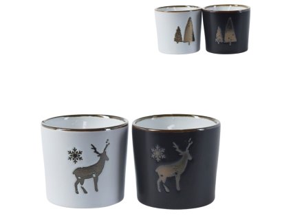 Vánoční svíčka SNOWLIGHT 6,5 cm v černobílém keramickém obalu