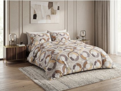 Povlečení z mikrovlákna CIRELLO hnědo-šedé s moderním kruhovým vzorem