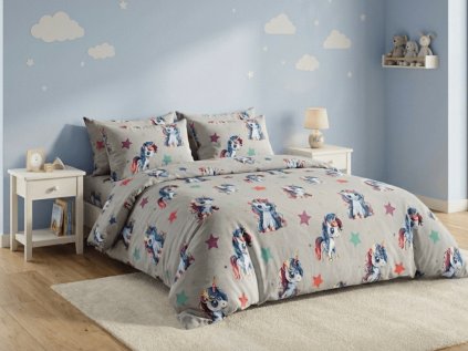 Mikroplyšové povlečení CUTE UNICORN šedé