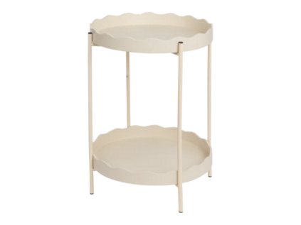 Béžový odkládací stolek RAVELO Ø 40,5 cm s vlnitým okrajem