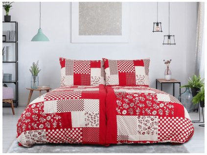 Bavlněné povlečení PERISO – červený patchwork vzor