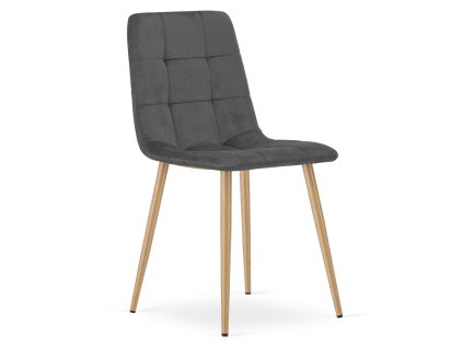 Tmavě šedá sametová židle KARA s dřevěnými nohami