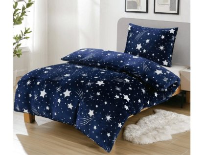Mikroplyšové povlečení NIGHT STARS tmavě modré s hvězdami