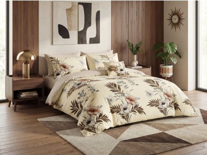 Oboustranné povlečení DUO SENSE SANDORA krémové s květinovým vzorem + 40x50 cm ZDARMA