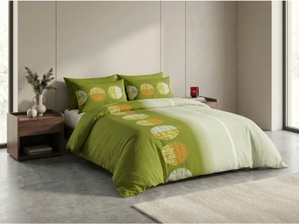 Bavlněné povlečení SEGINO zelené s moderním kruhovým vzorem