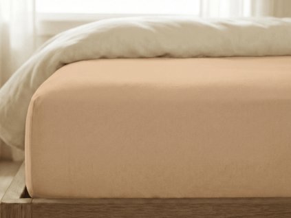 Jersey prostěradlo s lycrou světle hnědé 90 × 200 cm – přírodní tón a pohodlí