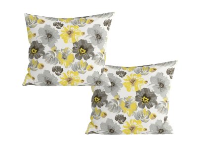 Sada 2 povlaků FEONELLE z mikrovlákna – květinový vzor v šedé a žluté
