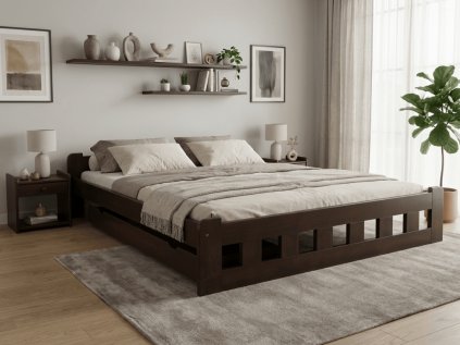 Manželská postel Naomi zvýšená 160 x 200 cm ořech z masivního dřeva