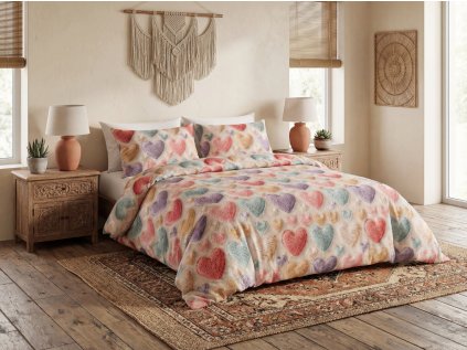 Kvalitní povlečení z mikrovlákna LOVISO barevné s romantickým motivem