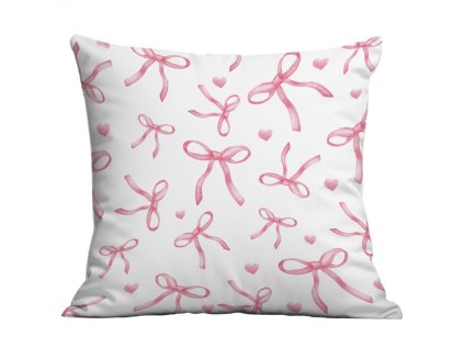 Bílý povlak na polštář PINKABELLE 45x45 cm s růžovými mašlemi