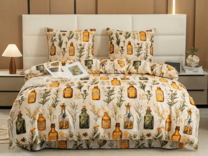 Povlečení z mikrovlákna APOTHECARY krémové s vintage lahvičkami