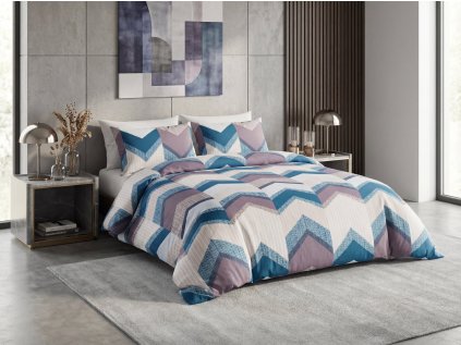 Povlečení z mikrovlákna CHEVRONIX modro-fialové s moderním chevron vzorem