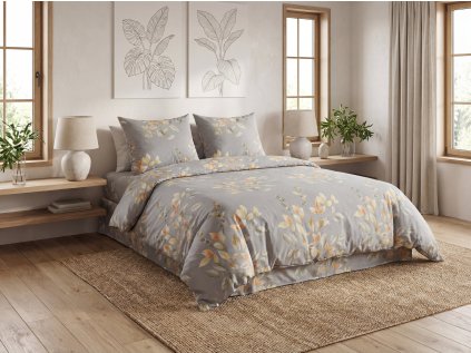 Povlečení z mikrovlákna MISTLEAF šedé s jemným listovým motivem