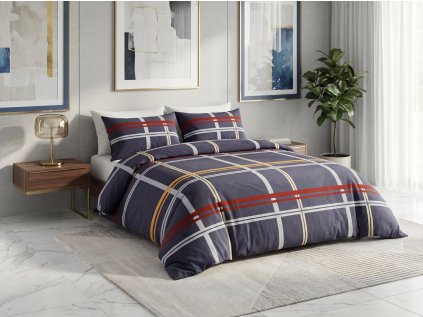 Povlečení z mikrovlákna TARTAN tmavě modré s klasickým kostkovaným vzorem
