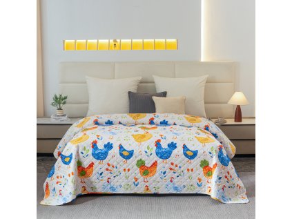 Barevný přehoz na postel HENRIETTA s venkovským vzorem