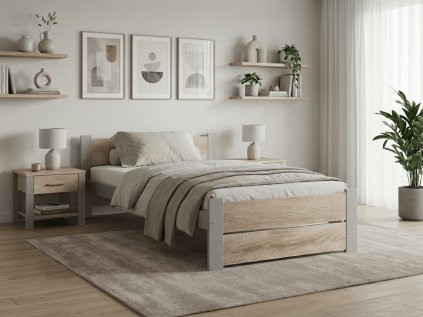 Postel IKAROS DOUBLE 90 x 200 cm, dub sonoma/šedá