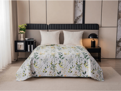 Přehoz na postel FLORAMA bílý s jemným botanickým vzorem