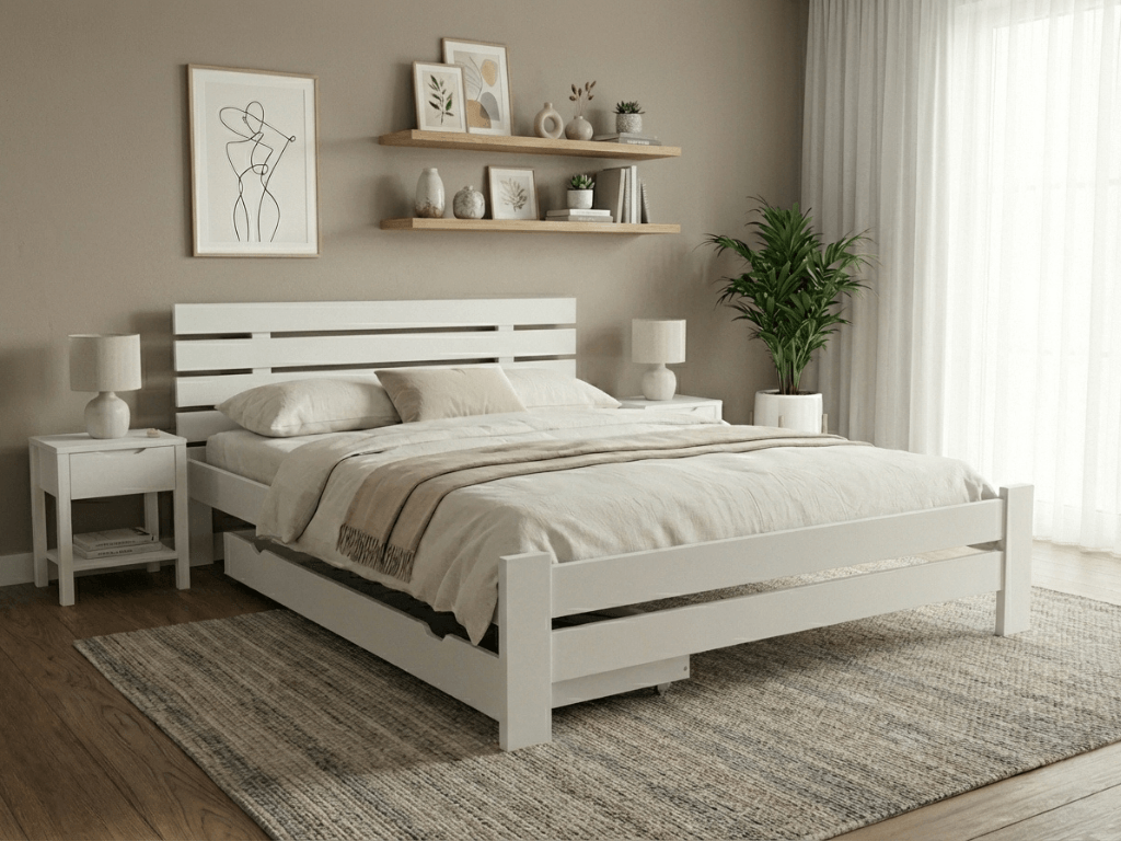 Postel PARIS zvýšená 140 x 200 cm, bílá Rošt: S laťkovým roštem, Matrace: Matrace Sommera 18 cm