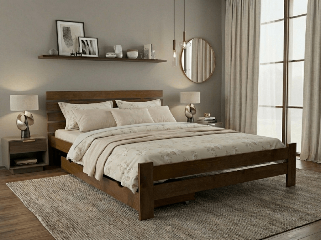 Postel PARIS zvýšená 180 x 200 cm, dub Rošt: S laťkovým roštem, Matrace: Matrace Deluxe 10 cm