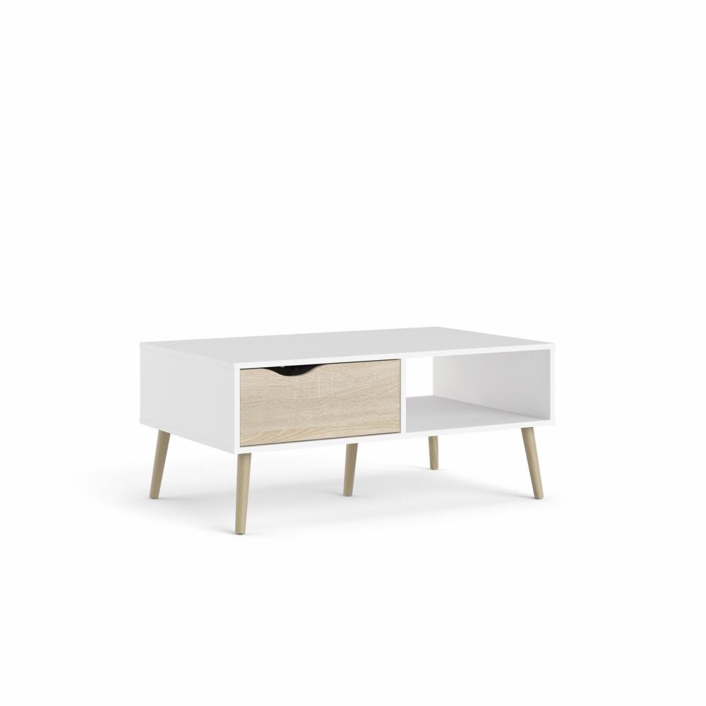 Bílý konferenční stolek OSLO 75384 s deskou v dekoru dub