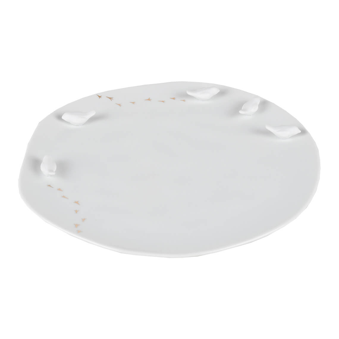 Bílý porcelánový talíř s 3D prvky PTÁCI, střední, 140x200 + 70x90, mikrovlákno, 135 g/m2