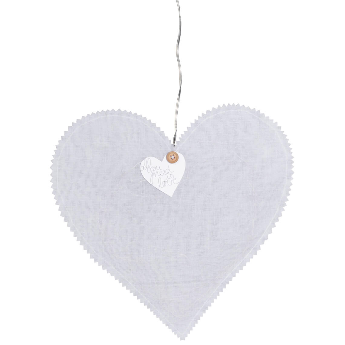 Bílé závěsné srdce HEARTLIGHT s LED světelným řetězem