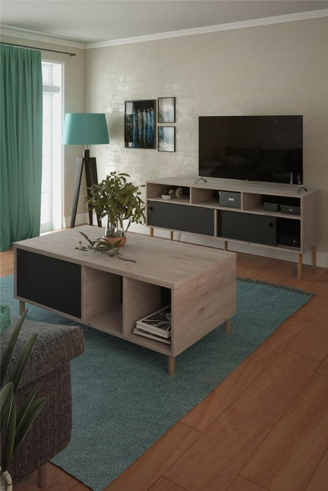 Černý TV stolek ELISEO v dekoru dub Jackson Hickory (obrázek 5)