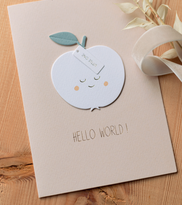 Papírové přání k narození dítěte HELLO WORLD