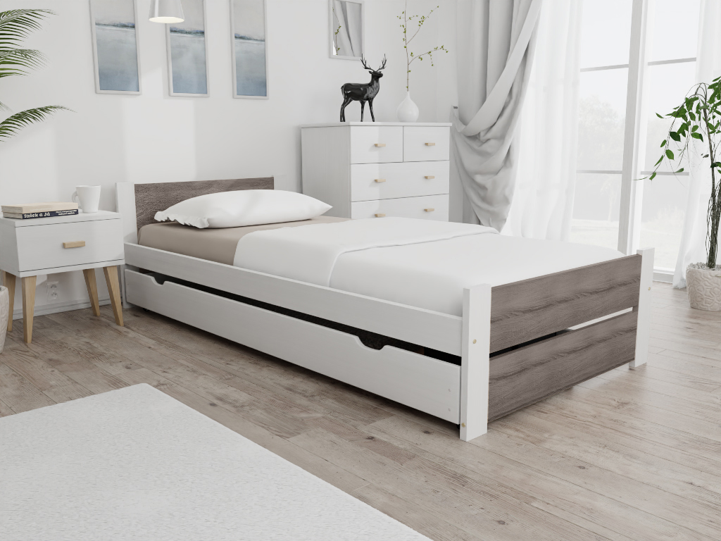 Postel IKAROS DOUBLE 90 x 200 cm, bílá/dub lanýž Rošt: S lamelovým roštem, Matrace: Matrace Somnia 17 cm