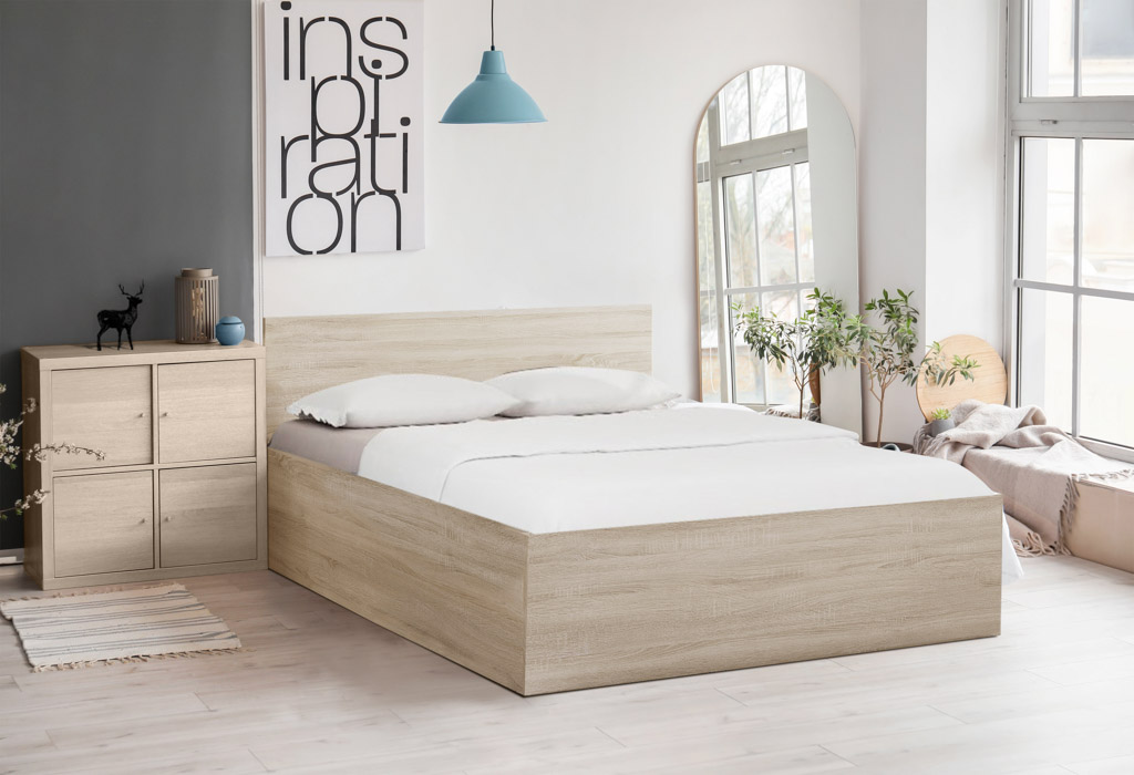 Postel SOFIA 120 x 200 cm, dub sonoma Rošt: S laťkovým roštem, Matrace: Matrace Deluxe 10 cm (obrázek 6)