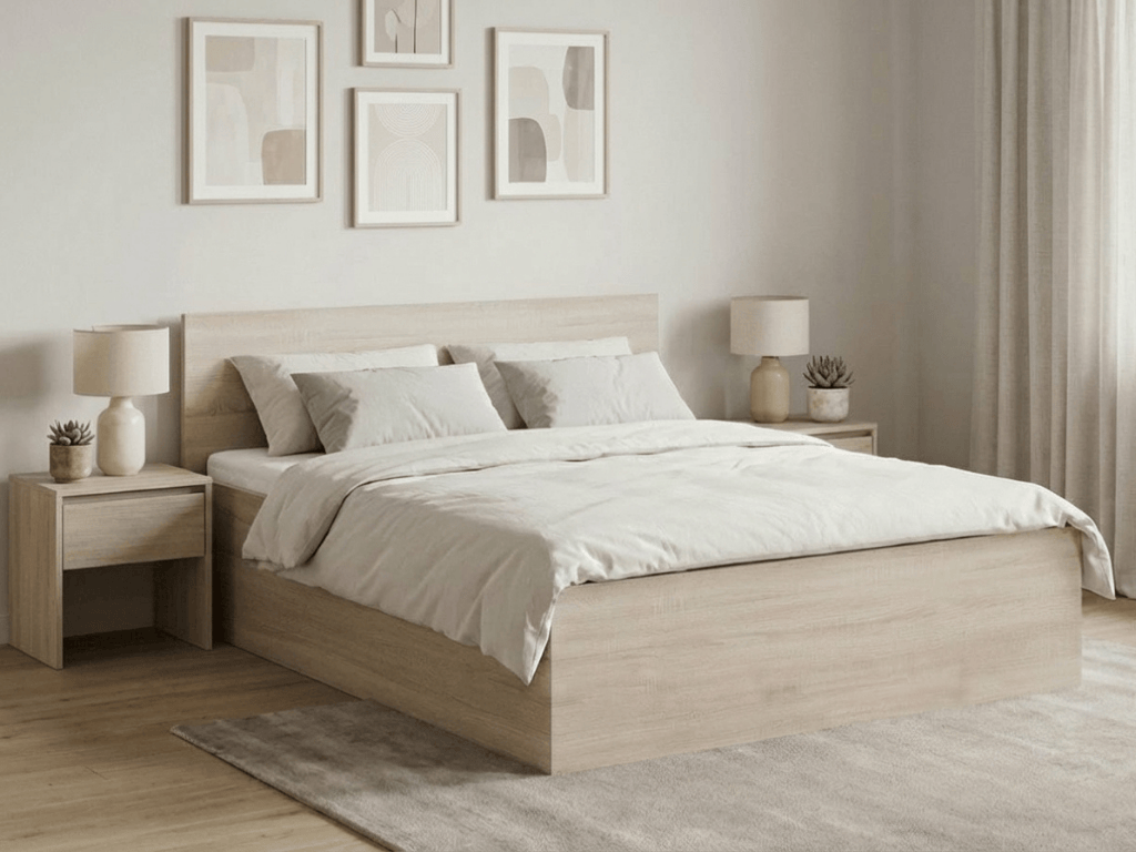 Postel SOFIA 180 x 200 cm, dub sonoma Rošt: S laťkovým roštem, Matrace: Matrace Sommera 18 cm