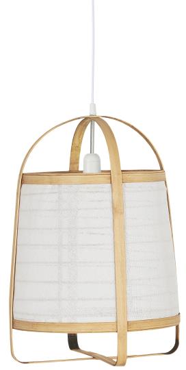 Závěsná bambusová lampa s bílým látkovým stínidlem