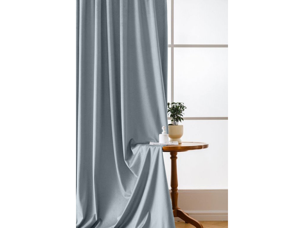 Šedomodrý zatemňovací závěs VELVET 140x250 cm Zavěšení: Řasící páska