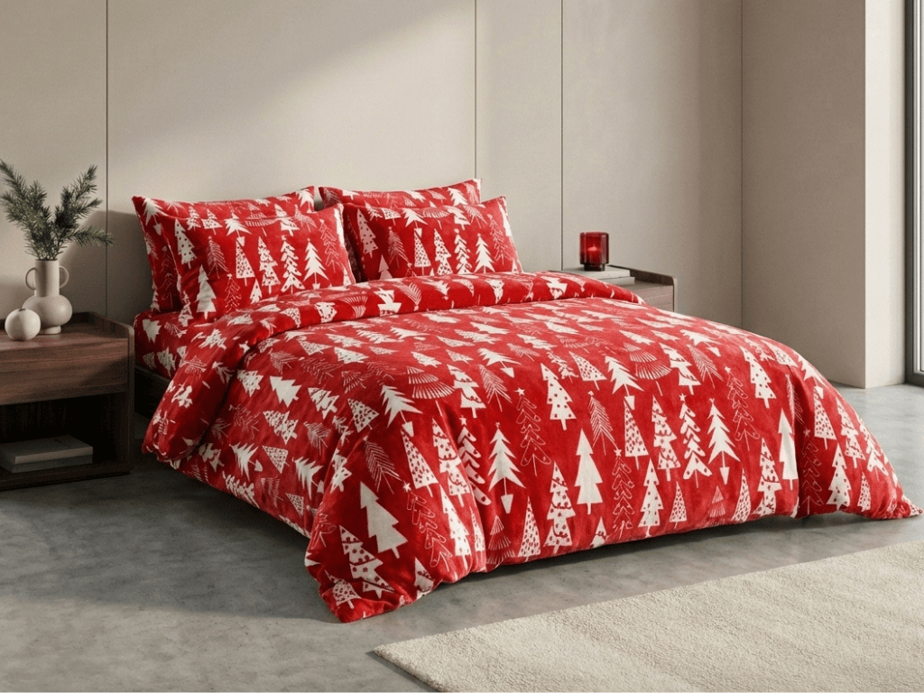 Mikroplyšové povlečení CHRISTMAS TREES červené Rozměr povlečení: 2 ks 70 x 90 cm | 200 x 220 cm