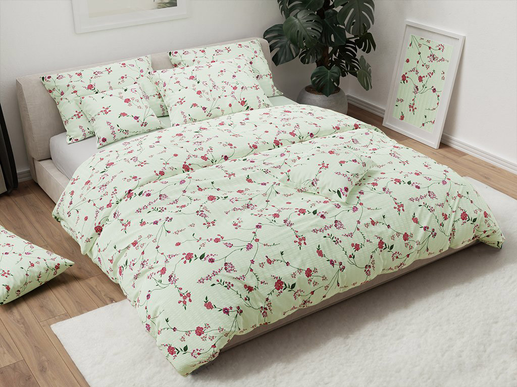 Krepové povlečení FLORAL CREAM světle zelené Rozměr povlečení: 70 x 90 cm | 140 x 200 cm