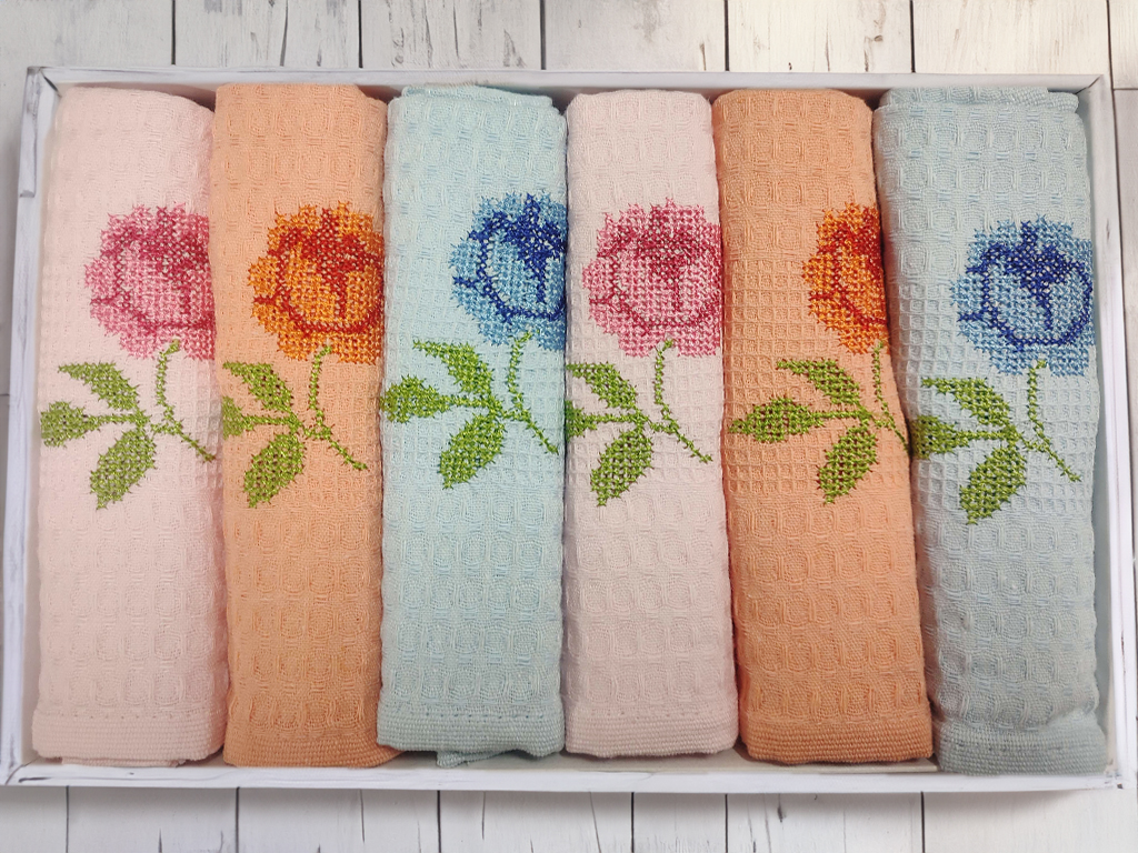 Utěrky v dárkovém balení FLOWERS set 6ks Rodinné balení s akční cenou