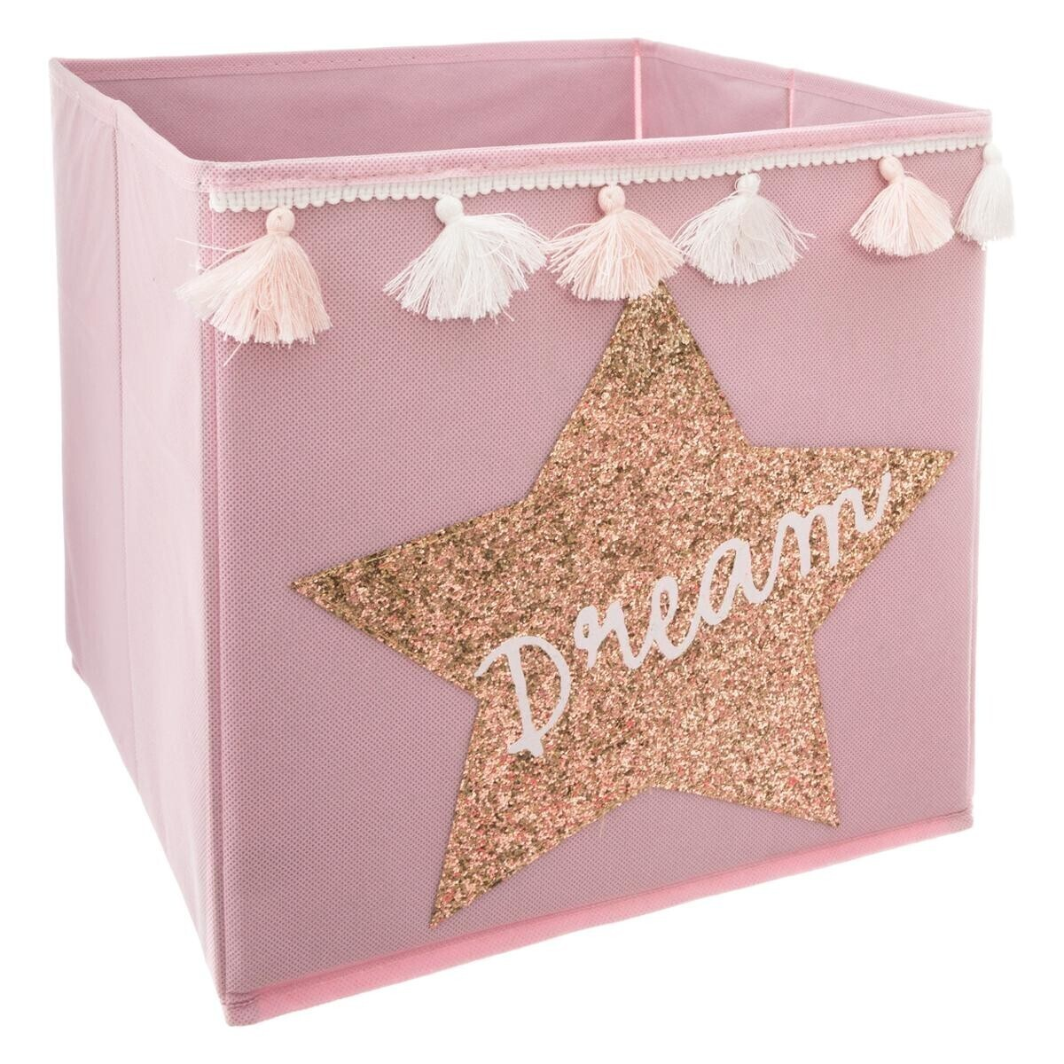 Růžová skládací krabice se střapci DREAM