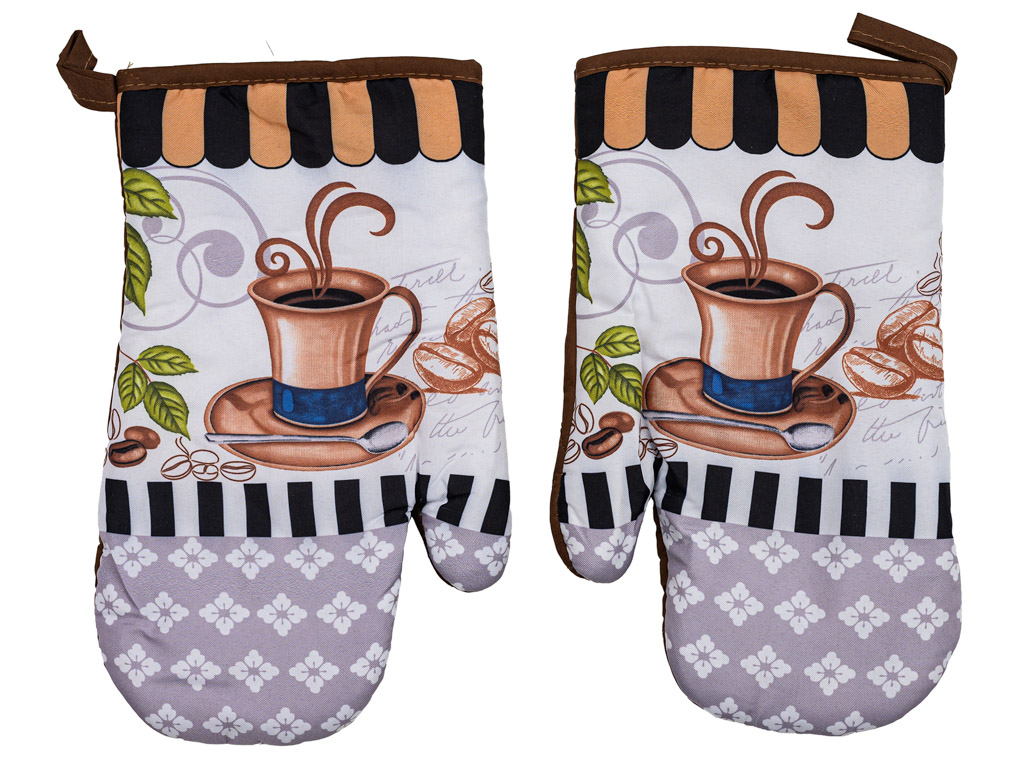 Sada 2 bílo-šedých chňapek s magnetem ROASTED COFFEE