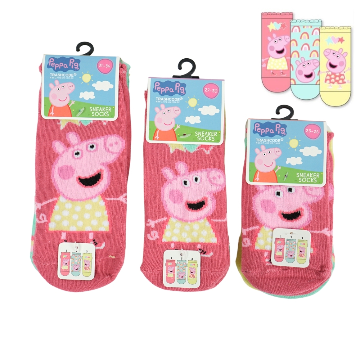 Dětské ponožky PRASÁTKO PEPPA, 3 páry - různé velikosti Velikost: 23 - 26