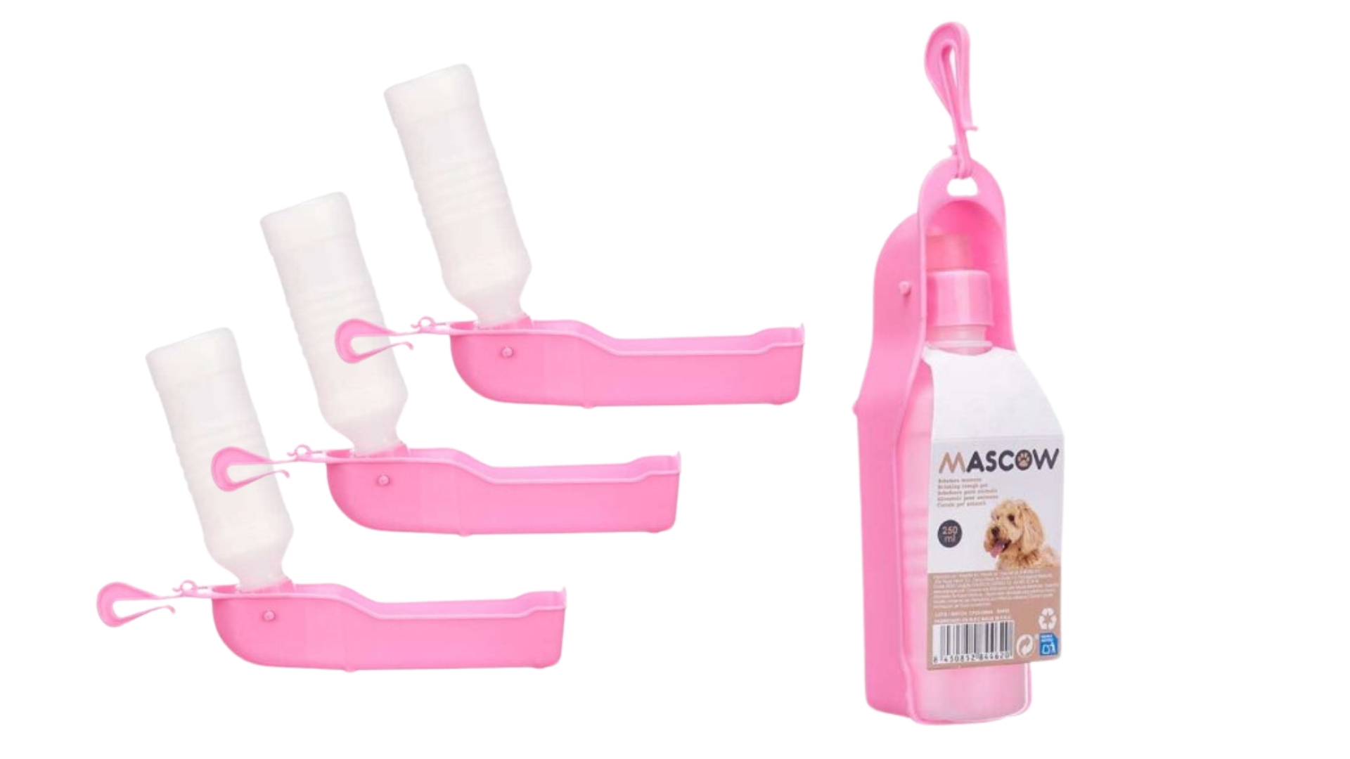 Cestovní láhev s miskou pro psy 250 ml ANIMAL, růžová