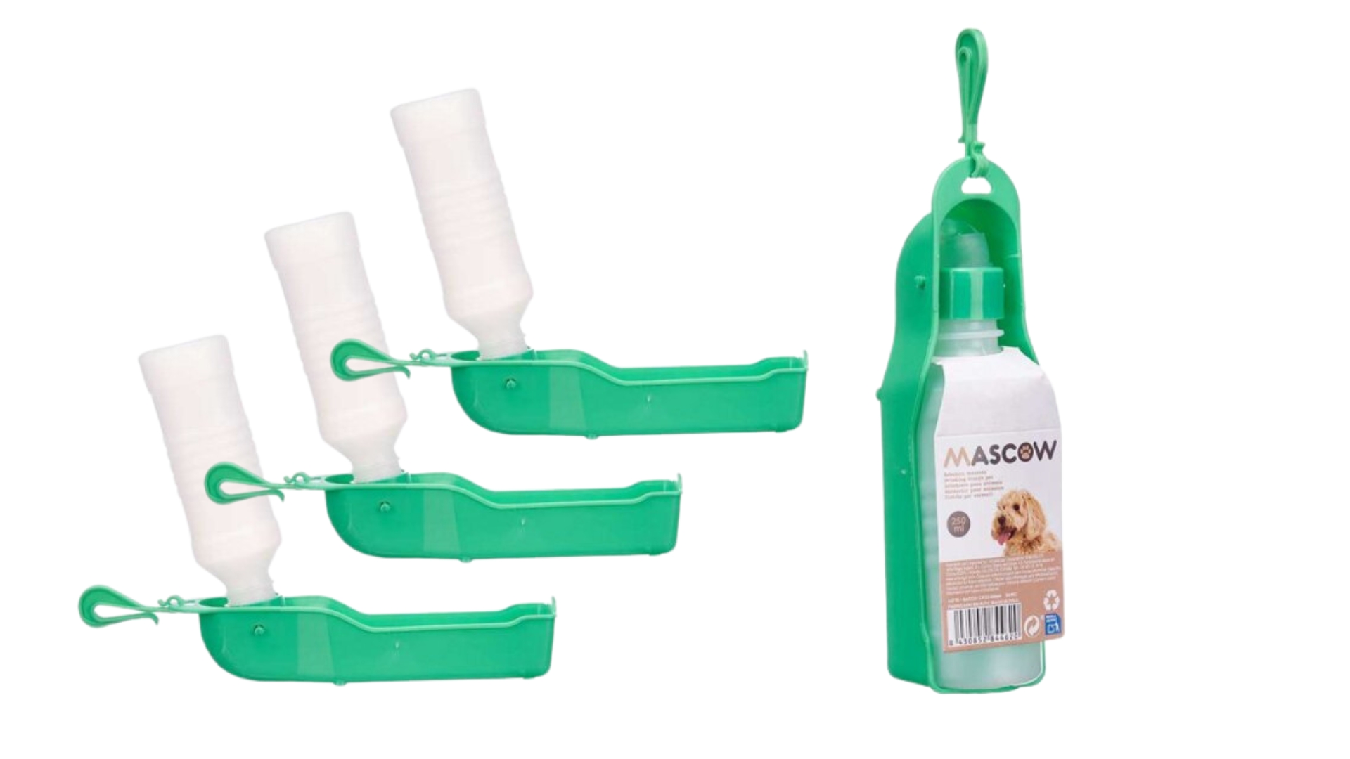 Cestovní láhev s miskou pro psy 250 ml ANIMAL, zelená