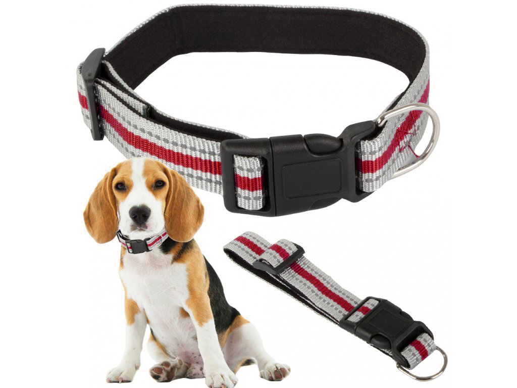 Šedo-červený reflexní obojek pro psa/kočku RONY