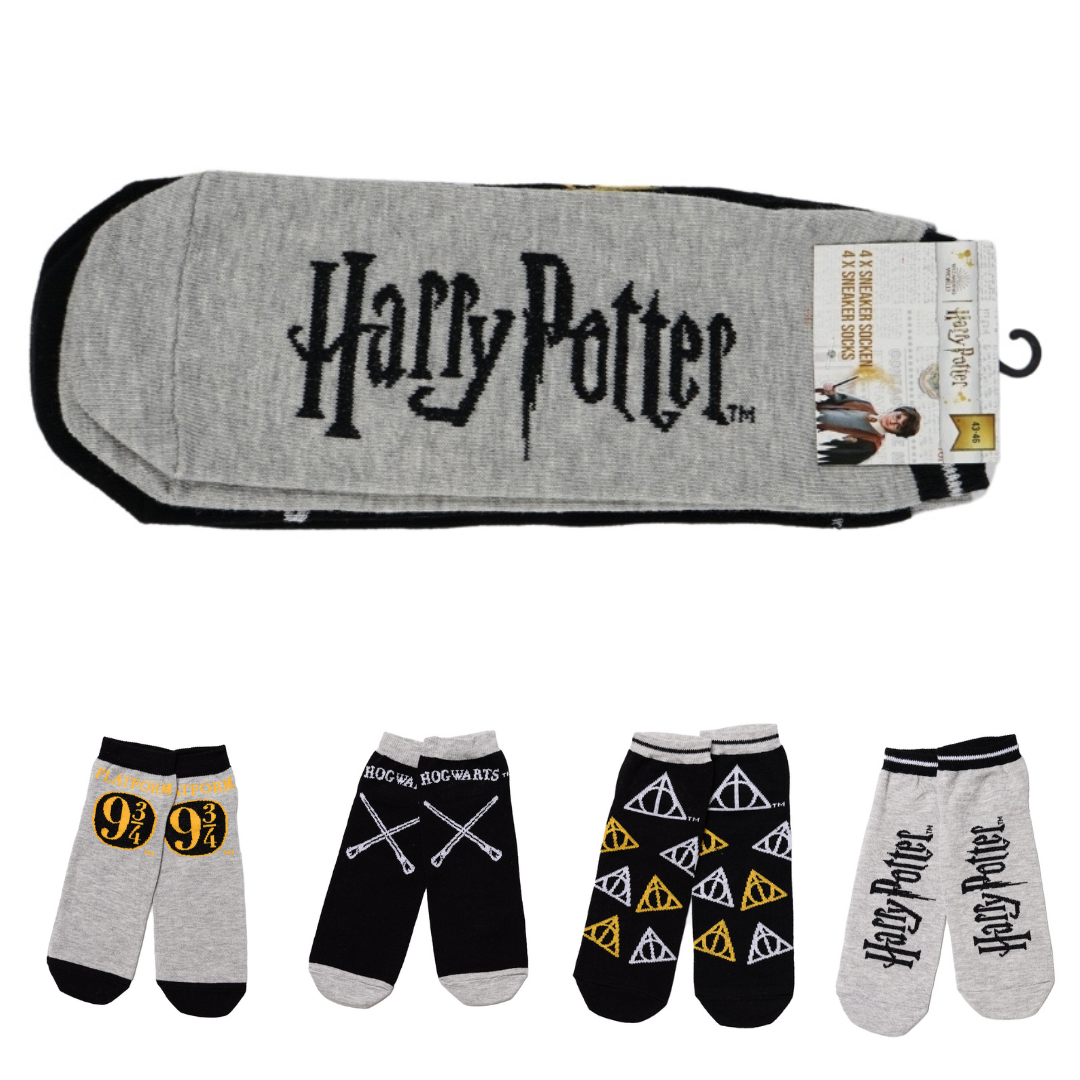 Ponožky HARRY POTTER šedo-černé, 4 páry - různé velikosti Velikost: 43 - 46