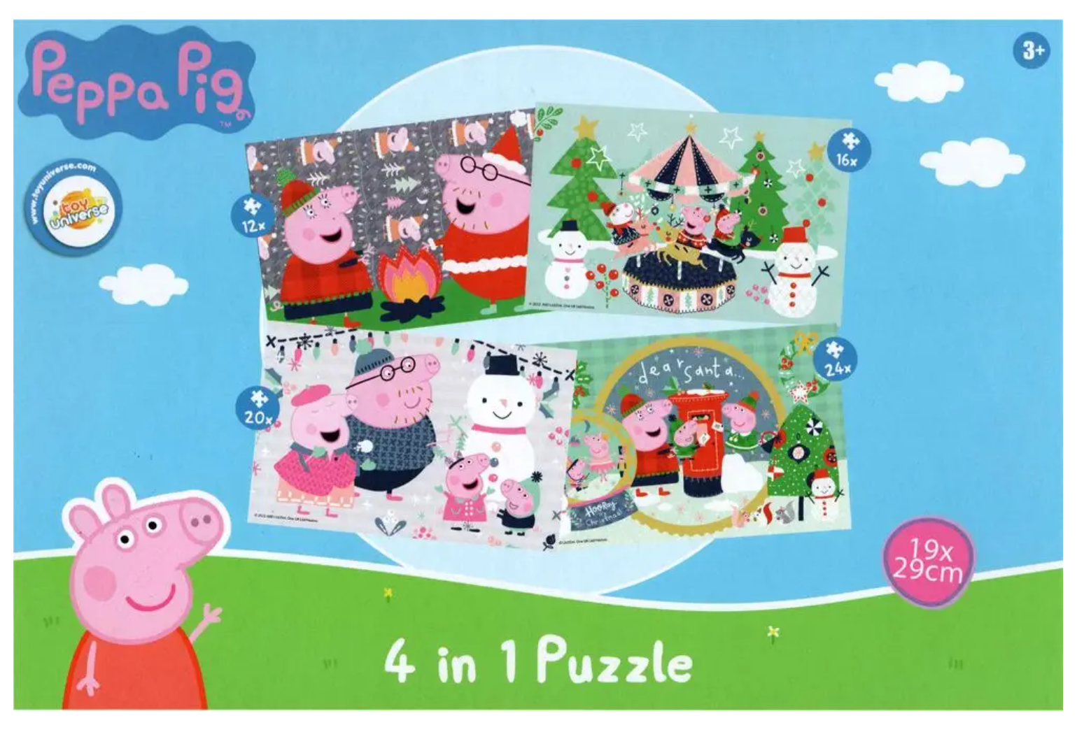 Dětské puzzle 4v1 PRASÁTKO PEPPA se sněhulákem, 19x29 cm