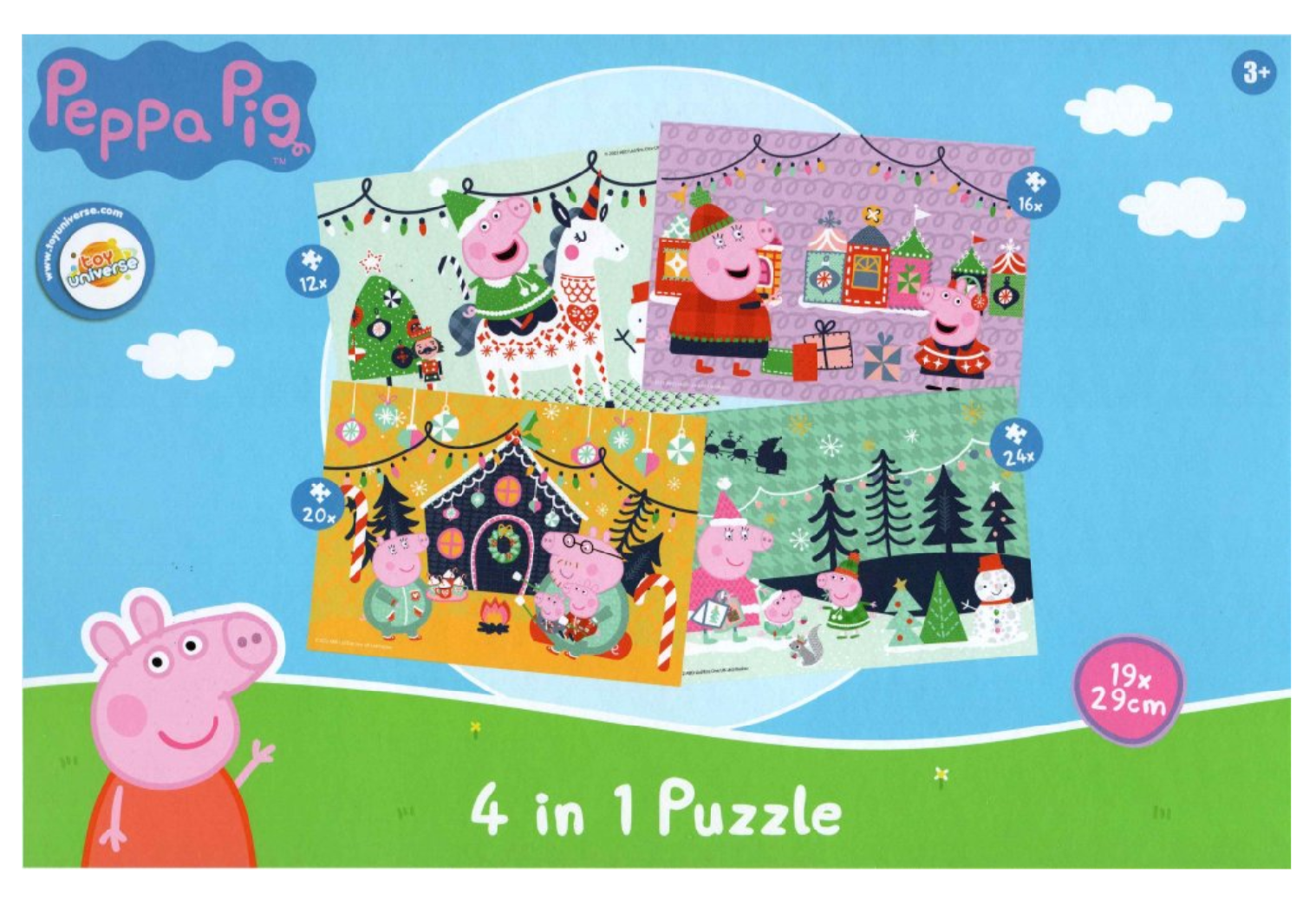 Dětské puzzle 4v1 PRASÁTKO PEPPA a vánoční nálada, 19x29 cm