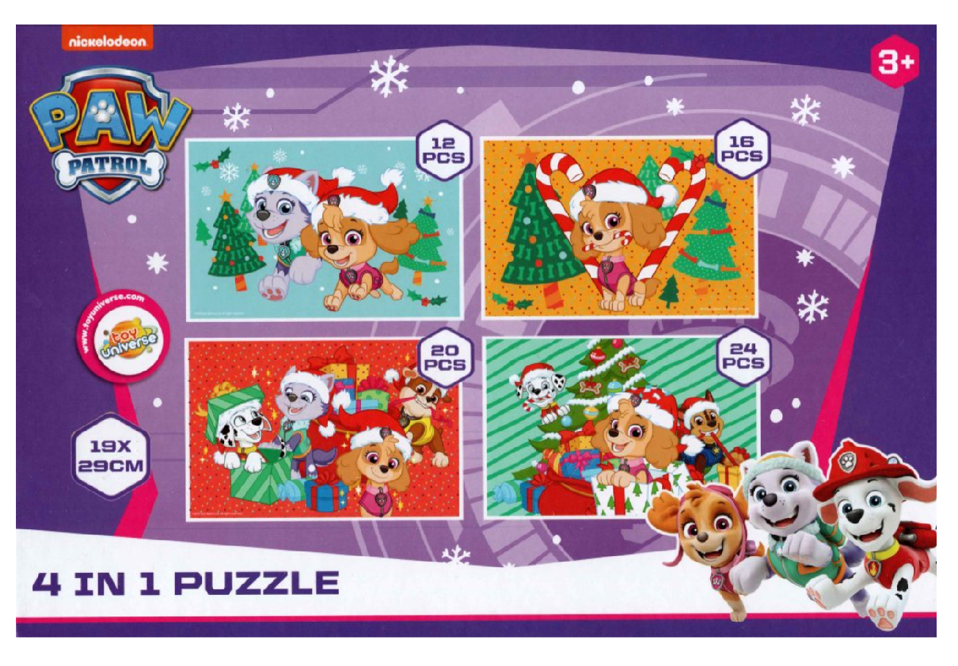 Dětské puzzle 4v1 TLAPKOVÁ PATROLA a vánoční stromeček, 19x29 cm