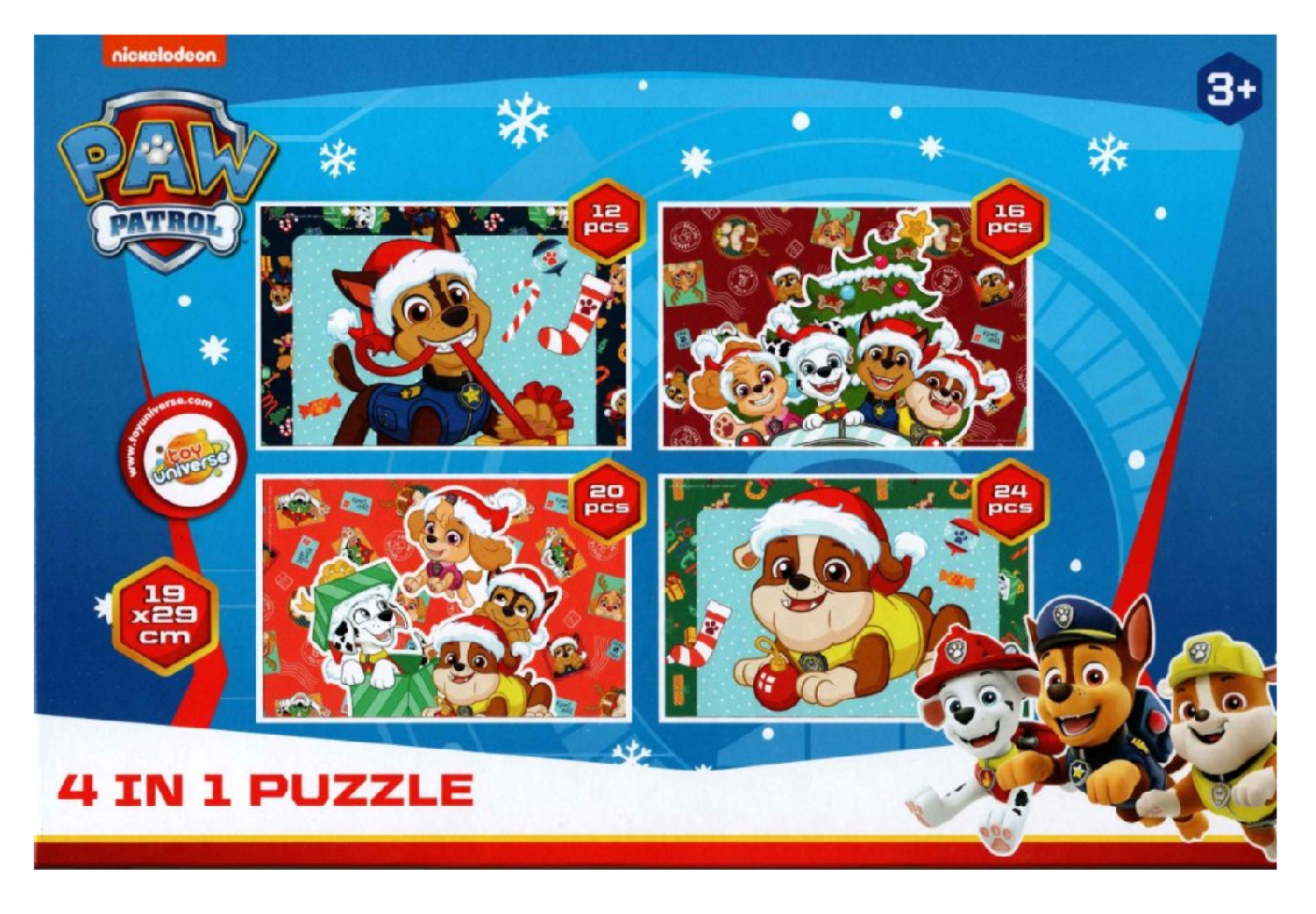 Dětské puzzle 4v1 TLAPKOVÁ PATROLA slaví Vánoce, 19x29 cm