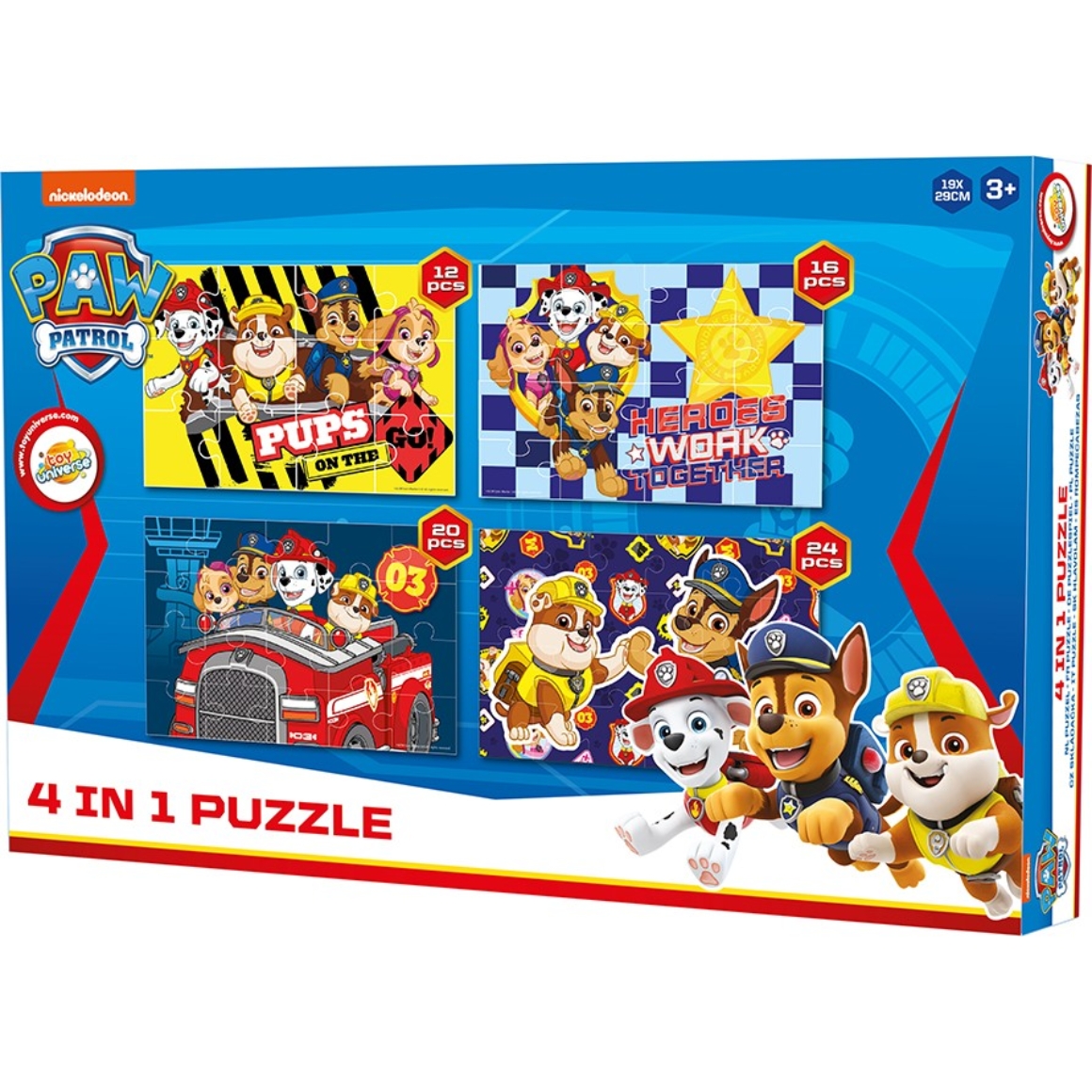 Dětské puzzle 4v1 TLAPKOVÁ PATROLA veselé dobrodružství, 19x29 cm