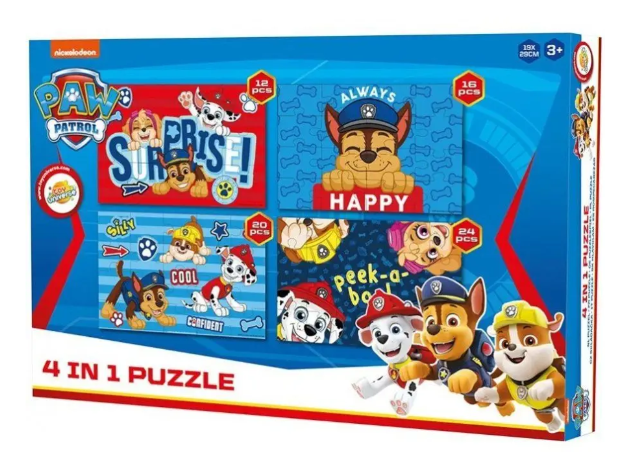 Dětské puzzle 4v1 TLAPKOVÁ PATROLA šťastná štěňata, 19x29 cm