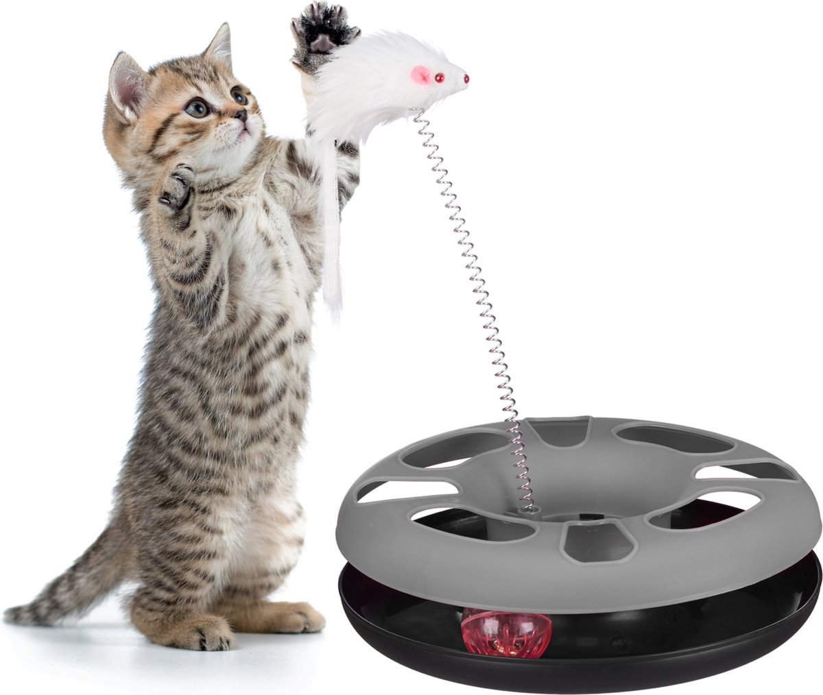Kuličková dráha pro kočky s myší RELAXDAYS šedá